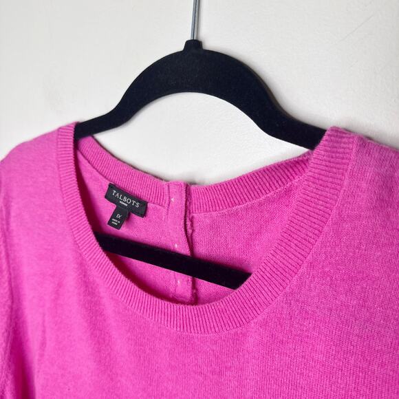 Talbots 1X Plus Sz Bright Pink Lambswool Blend Sweater Poet Sleeve Button Detail - Picture 4 of 8